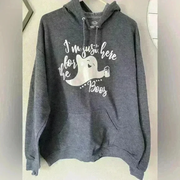 💜 🎃 I’m Just Here For The Boos Gray Fall Sweatshirt Size XL/Extra Large - Picture 1 of 4